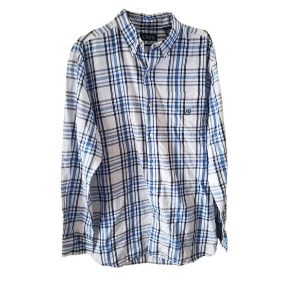 Chaps Men's Blue & White Long-sleeve Button-down Shirt - Picture 1 of 3
